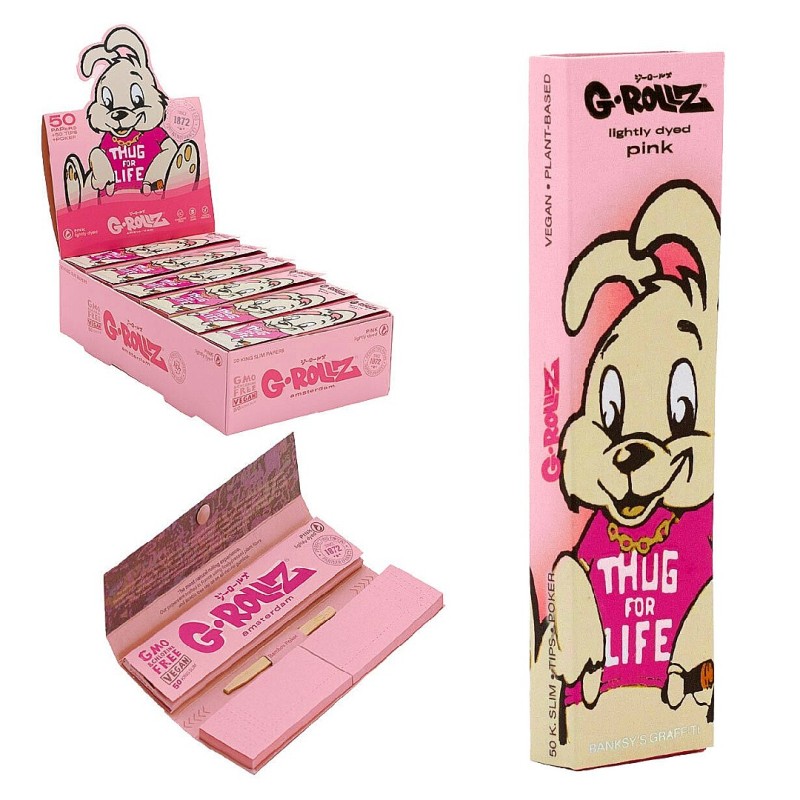 Grollz Banksys Graffiti 'Thug for life' lightly dyed pink king size χαρτάκια + τζιβάνες + poker