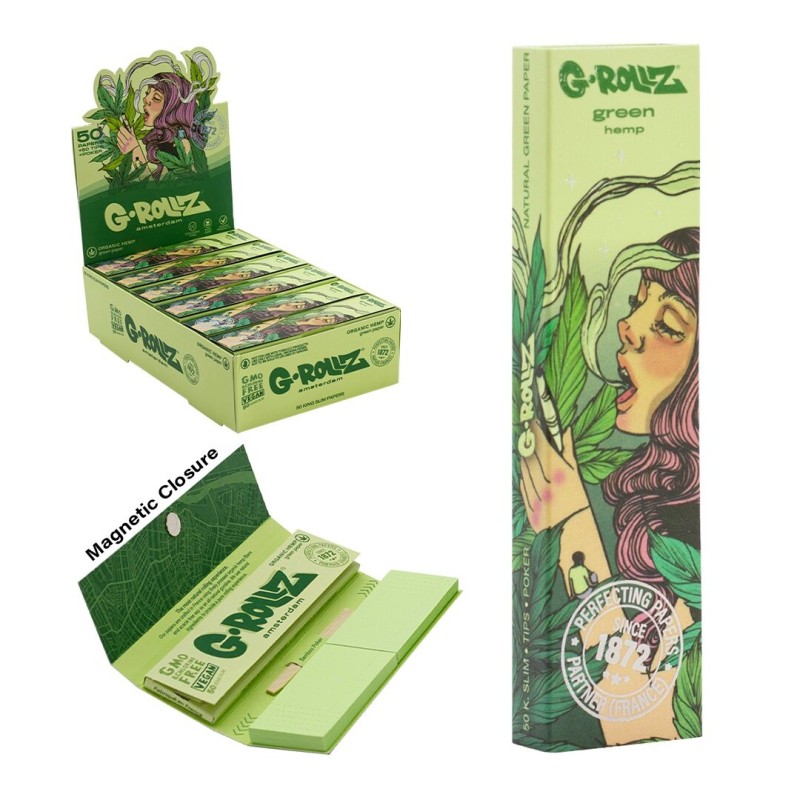 GRollz Collector 'Mushroom Lady' organic green hemp KS slim χαρτάκια + τζιβάνες GR33G-DIS 