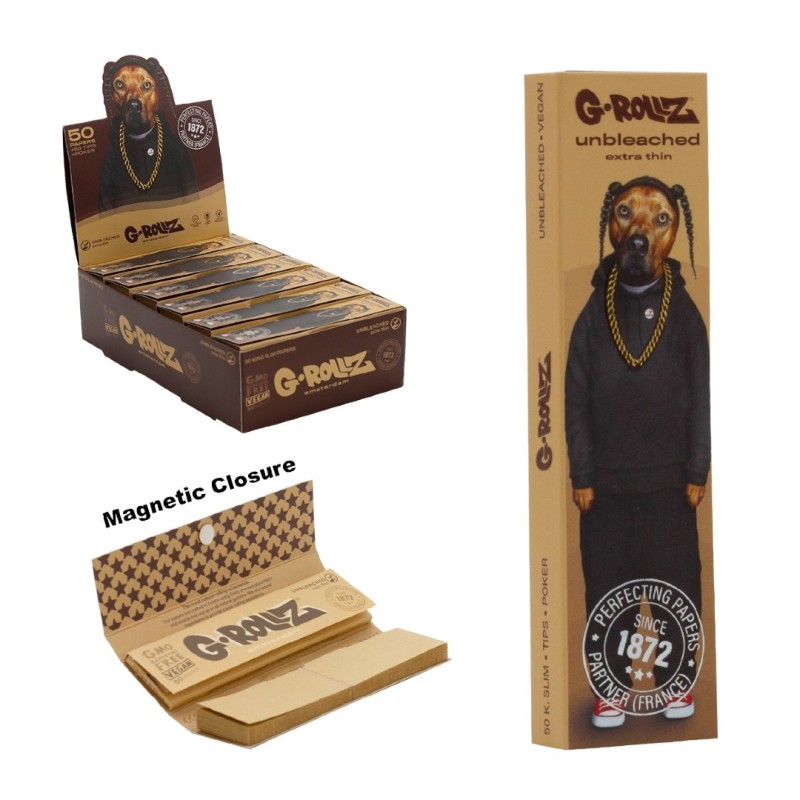 GRollz Pets Rock 'Rap' unbleached KS slim χαρτάκια + τζιβάνες PR30G-DIS 