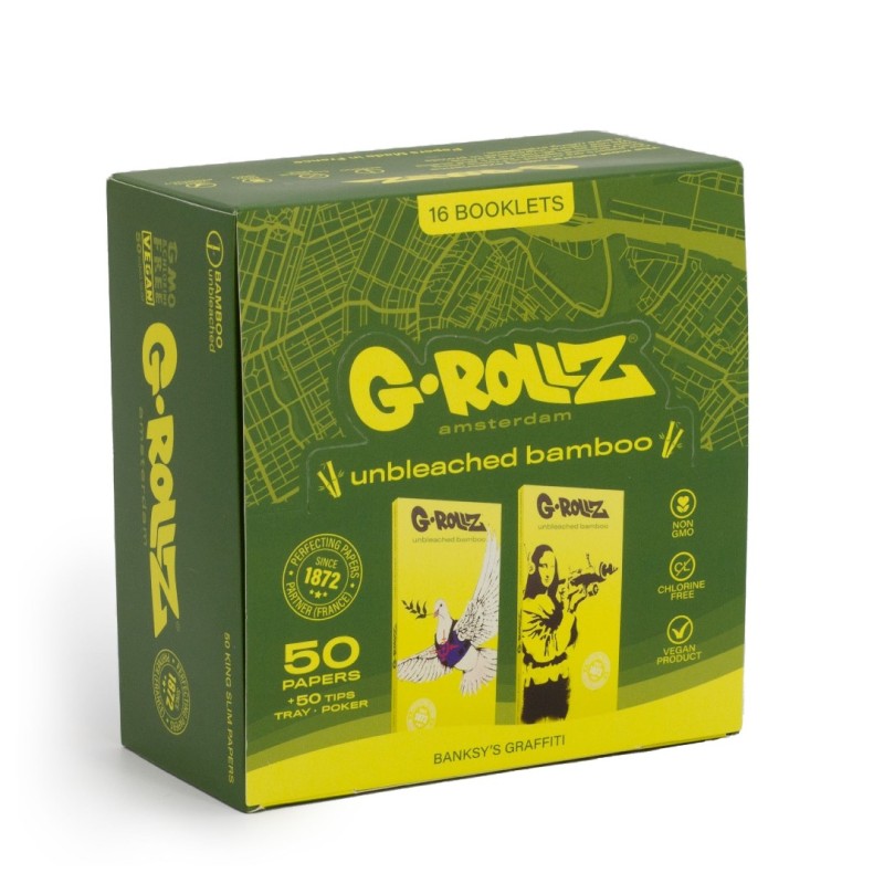 Grollz Banksy's Graffiti Slim Set 5 - Bamboo Unbleached KS χαρτάκια + τζιβάνες +tray + poker BG71B-DIS