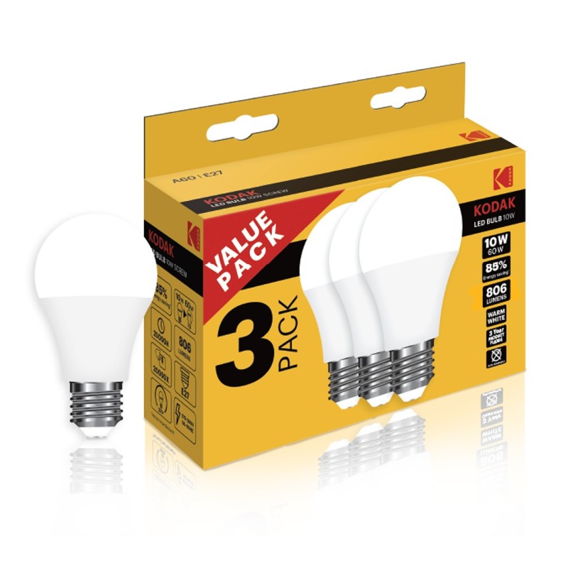 Kodak A60|E27 λάμπες led 10W(60W) θερμό φως (3x)