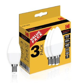 Kodak C37|E14 λάμπες led 6W(40W) 3x τεμάχια σε θερμό φως