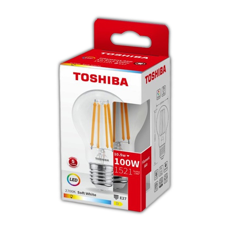 Toshiba Led Filament A60 E27 10.5W 2700K θερμό λευκό