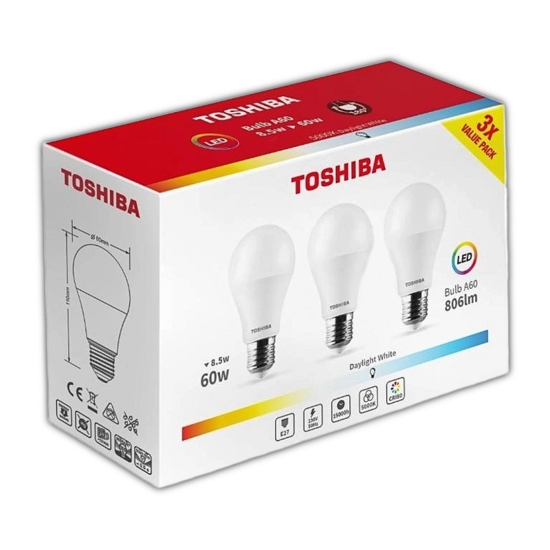 Toshiba Led N_3PACK A60 E27 8.5W 5000K λευκό ψυχρό 